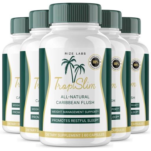 [BRSROGAEAQMGCCTA] (Official 5 Pack) Tropislim, Tropislim All Natural Caribbean Flush, Weight Loss Supplement, Tropislim Slimming Capsules for Women, Healthy Lifestyle + Leaner Physique, Tropical Reviews (300 Capsules)