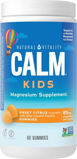 [BRSROGI6BMAQ2HTV] Natural Vitality CALM Kids Magneesium Supplement Gummies, Gummies tasakaalustatud meeleolu, toetab tervislikku arengut, Gluteenivaba, Vegan, Sweet Citrus Maitsestatud - 60 Gummies