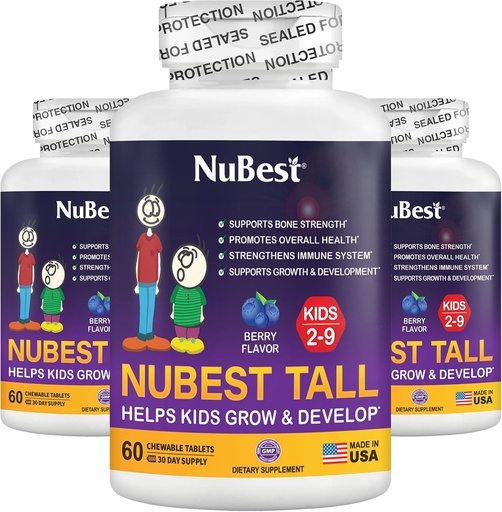 [BRSW22YTCINR6FL7] NuBest Tall Kids - Multivitamins & Minerals for Age 2 to 9 - Bone Strength & Immunity Support - Helps Kids, Toddlers Healthy - Animal Shapes - 180 Chewable Berry Tablets | 3 Months Supply