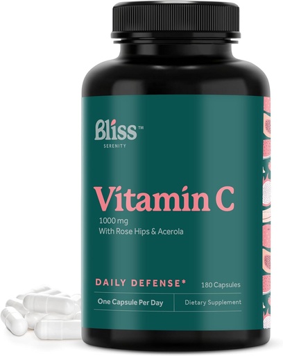 [BRSROEL7CUAQGHI6] Vitamin C 1000mg - High Potency Vitamin C Supplement for Daily Immune Support with Rose HIPS & Acerola Bioflavonoids - Non-GMO Verified & Gluten Free, 180 VegCaps.
