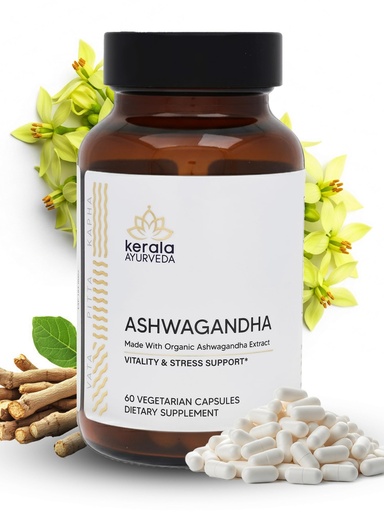 [BRSWYZINPN5AMD3L] Kerala Ayurveda Ashwagandha Capsules – 60 Vegan Capsules | Organic Adaptogen for Stress Support, Mood Balance & Daily Vitality | Supports Healthy Stress Response & Immune Support | Prop 65 Compliant
