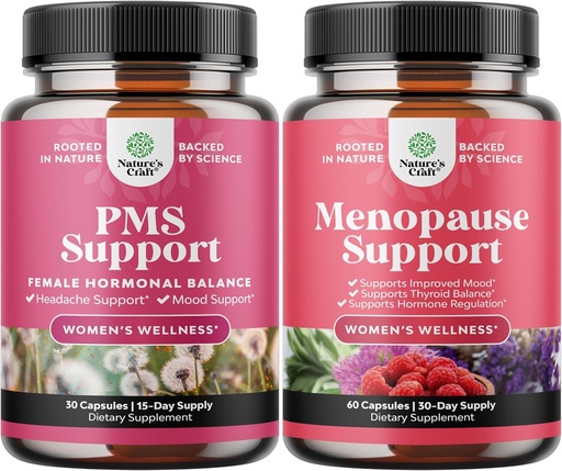 [BRSROCYFCQARM3DX] Bundel van Geavanceerde PMS Ondersteuning Supplement voor Vrouwen en Complete Herbal Menopauze Supplement voor Vrouwen - Multi-baten Menopauze Relief Hormone Balance