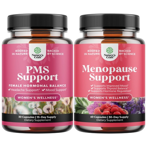 [BRSROCYFCQARM3DX] Bundle of PMS Support Supplement for Women – Hormone Balance for Period Cramps Ease and Complete Herbal Menopause Supplement for Night Sweats Hot Flashes & Mood Swings with Dong Quai Chaste Berry