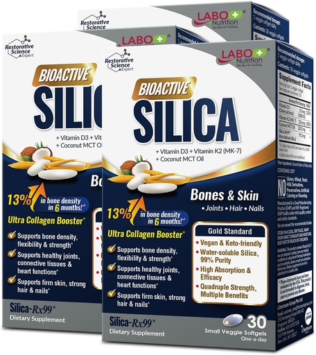 [BRSW2BT4CUCR4GTF] LABO Nutrition Bioactive Silica – For Hair, Skin, Nails, Collagen Formation, Joint & Bone Strength – Support Bone Health & Collagen Booster– 99% Purity Rice-Derived Silica Supplement, 30 Vegan Softgel