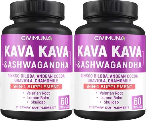 [BRSRMFA3O4PRAGTB] Kava Capsules with Kava, Ginkgo, Ashwagandha and More - 120 Capsules for 4 Months Supply (Pack of 2)