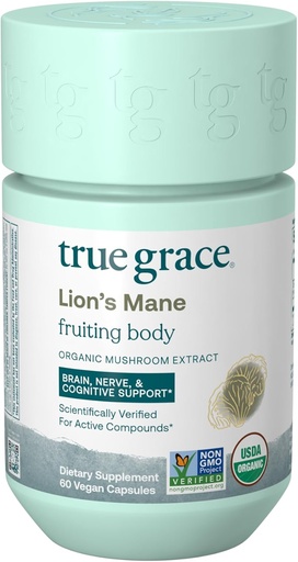 [BRSW2BTRB4NBY2AV] True Grace Mushroom Lion's Mane Brain, Nerve & Cognitive Support - 60 Count Capsules - Organic
