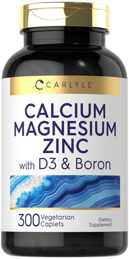 [BRSROCAEOUAR42QV] Carlyle Calcium Magnesium Zinc D3 | 300 Caplets | with Boron | Vegetarian, Non-GMO & Gluten Free Supplement