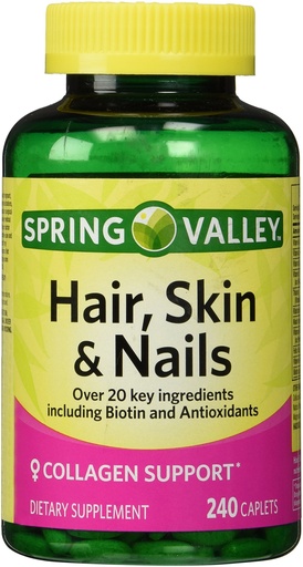 [BRSWIZIAPIFBQCD2] Spring Valley - Hair, Skin & Nails, Biotin-Collagen-Gelatin, 240 Caplets