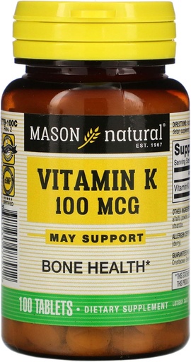 [BRSWIFYLAQNRSFDE] Mason Vitamins Vitamin K 100 mcg Tablets, 100-Count Bottles