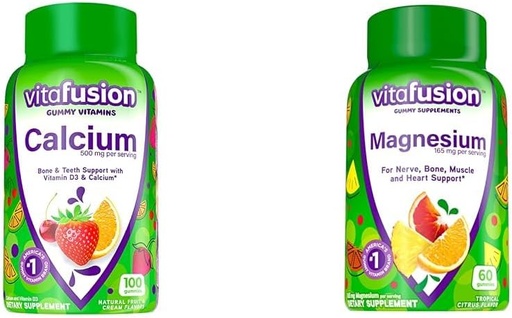 [BRSROBQCCR5WAYI7] Vitafusion Chewable Calcium Gummy Vitamins for Bone and Teeth Support, Fruit and Cream Flavored, America’s Number 1 Gummy Vitamin Brand, 50 Day Supply, 100 Count & Magnesium Gummy Supplement, 60ct