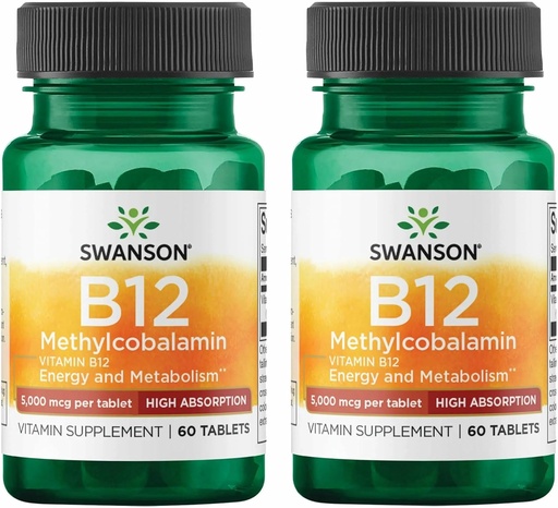 [BRSRMEIFO4IBQFDH] Swanson Vitamin B-12 Methylcobalamin High Absorption 5000 mcg 60 Tabs (2 Pack)
