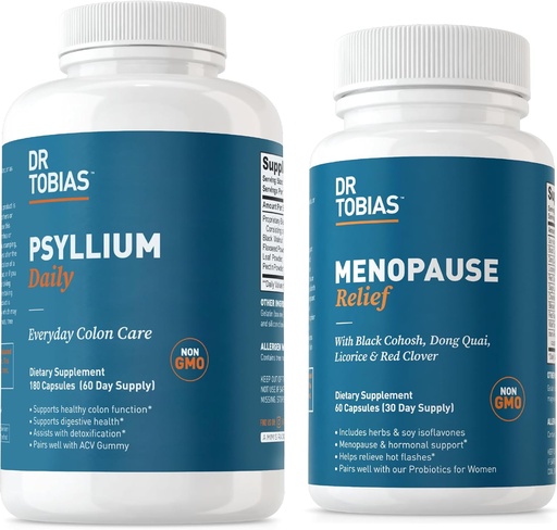 [BRSRAFAKDEAWA3D6] Dr. Tobias Menopause Relief and Psyllium Daily - Supports Hormonal Balance and Digestive Health, Non-GMO