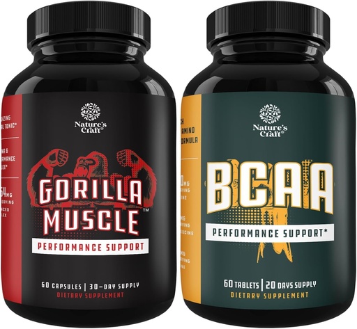 [BRSRMAANPIBQYAIY] Bundle of Extra Strength Test Booster for Hombre and Branch Chain Amino Acids Supplement - - Natural Energy Supplement for Hombres with Horny Goat Weed - Post Workout Muscle Recovery and Muscle Growth Suppor