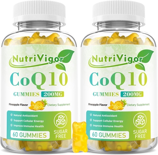 [BRSRAYACDJYR6GT2] CoQ10 Gummies, Coenzyme Q10 Supplement 200 mg, High Absorption CoQ10 Supplement for Cellular Energy and Immune Health, Vegan, Gluten Free, Pineapple Flavor, 120 Count