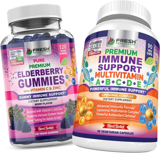 [BRSWYGL6O4PGOEQU] FRESH HEALTHCARE Elderberry Gummies and Immune Multivitamin - Bundle