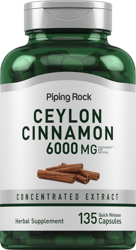 [BRSW2AT4BAOR4DIU] Piping Rock Ceylon Cinnamon Supplement | 135 Capsules | Concentrated Herbal Extract | for Men and Women | Non-GMO, Gluten Free