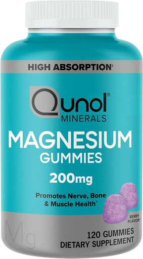 [BRSROFIQOF5WEF35] Qunol Magnesium Gummies for Adults, 200mg Elemental Magnesium (från 1,750mg Magnesium Citrate), High Absorption Magnesium Supplement, stöder Nerve, Bone and Muscle Health, Vegetarian, 120 Count