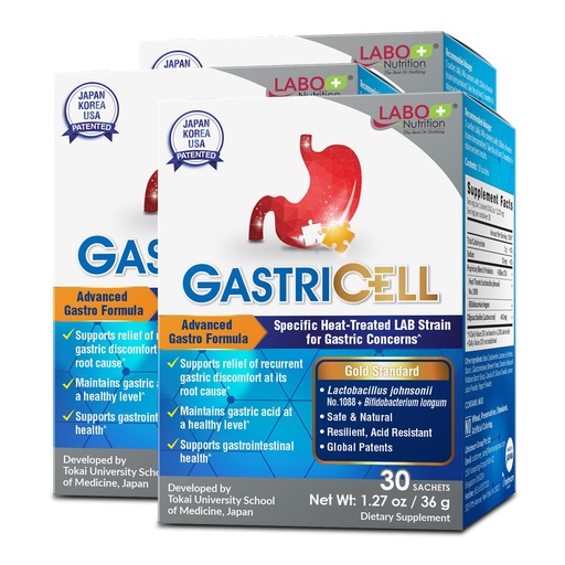 [BRSW2AYOOEFQMHTX] LABO Nutrition GASTRICELL - Acid Reflux, Heartburn, Recurring Gastric Discomfort, Natural Defence Against Gastric Distress 30 sachets x3