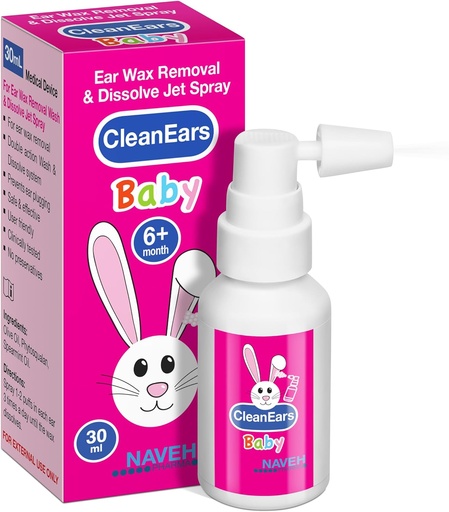 [BRSW2AQ6BN4BYC3X] NAVEH PHARMA® CleanEars Baby | Fast-Acting Ear Wax Removal Spray | Breaks Down & Dissolves Earwax in Just 1 Treatment | Clinically Proven to Be 300% More Effective | Mineral Oil, Gentle&Safe | 1 OZ