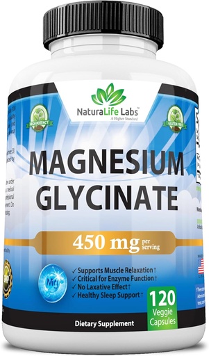 [BRSWKHQRAF4GOFA3] Magneesiumglütsinaat 450 mg portsjoni kohta – 120 vegankapslit (GMO-vaba, Gluteenivaba)