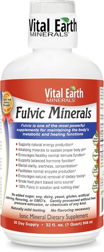 [BRSWKHALBB5WMFI5] Vital Earth Minerals Fulvic Minerals Liquid – Fulvic Acid Supplement with 70+ Trace Minerals, Electrolytes for Energy & Vitality, 32 Oz + 1 Oz Cup