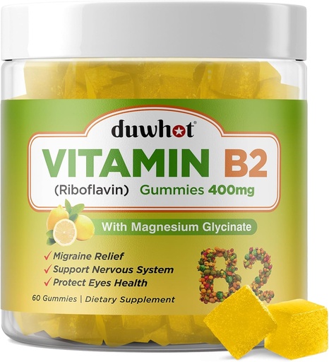 [BRSROBQBAB7QMEL7] Vitamin B2 Gummies with Magnesium- Riboflavin 400mg for Migraine Relief & Headache Relief, B2 Vitamins Gummies for Adults & Kids, Vegan, 60 Chewable