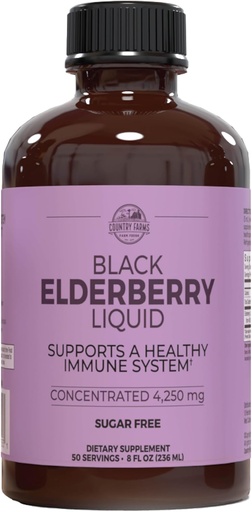 [BRSWYZINCV6BQ3Y7] Country Farms Elderberry Liquid, Supports A Healthy Immune System, Rich in Antioxidants, Sugar Free, Berry Flavor, 8 Fl Oz