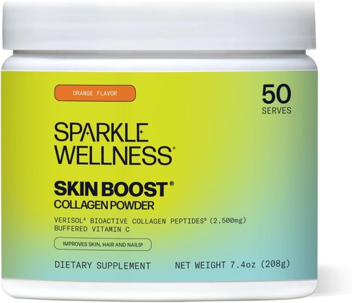 [BRSWGBIKCEJRAALA] Sparkle Wellness VERISOL Bioactive Hydrolyzed Collagen Peptides  Collagen Powder Suplemento con Vitamina C for Skin, Hair &amp; Nail Health ← Skin Boost (Orange) [50-Serves]