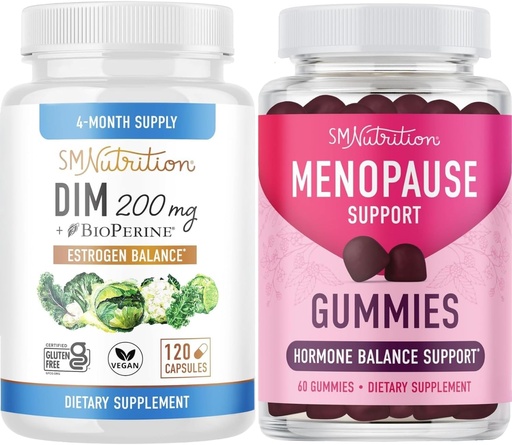 [BRSRAZYNB55Q4H3J] Menopause 지원 Gummies 플러스 200mg DIM 보충 여자를 위한 강화한 에스트로겐 균형을 위한 | 채식 글루텐 자유로운 호르몬 균형 Gummies (30의 봉사) & Diindolylmethane 캡슐 (120의 봉사)
