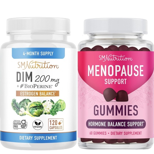 [BRSRAZYNB55Q4H3J] Menopause Support Gummies Plus 200mg DIM Supplement for Enhanced Estrogen Balance for Women | Vegetarian Gluten Free Hormone Balance Gummies (30 Servings) & Diindolylmethane Capsules (120 Servings)