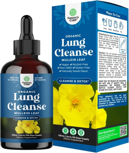 [BRSROZDQC57WADLF] USDA Organic Mullein Drops for Lungs - Herbal Lung Detox &amp; Cleanse with Marshmallow Root Extract " Plantain Leaf for Respiratory Lung Health - Mullein Leaf Tincture Drops for Breathing Support - 120ml