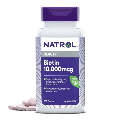 [BRSWGAL5A5YWA3AV] Natrol Biotin 10000mcg, Supplement for Healthy Hair, Skin and Nails for Those Low in Biotin, Plus Energy Metabolism Support, 200 Tablets, Up to a 200 Day Supply