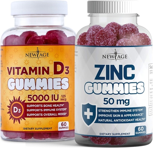 [BRSWYBIQCV7AMH33] NEW AGE Immune Defense Combo - 2 Pack - Vitamin D3 Gummies 5000 IU 125mcg & High Potency Zinc Gummies, Immune Booster 120 Count