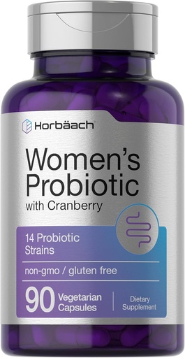 [BRSROGAEC55QI23L] Horbäach Probiótico para Mujeres con Arándano Silencioso 90 Capsules Vegetarianos Silenciosos Suplemento dietético con 14 Strains Probióticos ← Non-GMO, Gluten Suplemento Libre