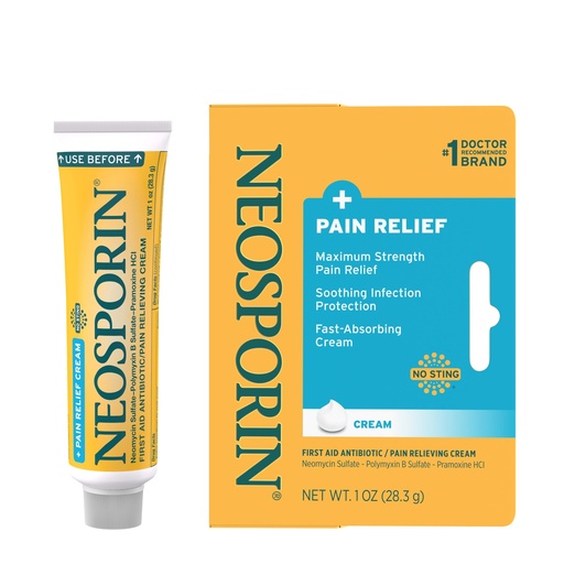[BRSWIYY7AR4AGFTM] Neosporin + Maximum-Strength Pain Relief Dual Action Cream, First Aid Topical Antibiotic and Analgesic Cream for Soothing Infection Protection & Wound Care of Minor Cuts, Scrapes & Burns, 1 oz