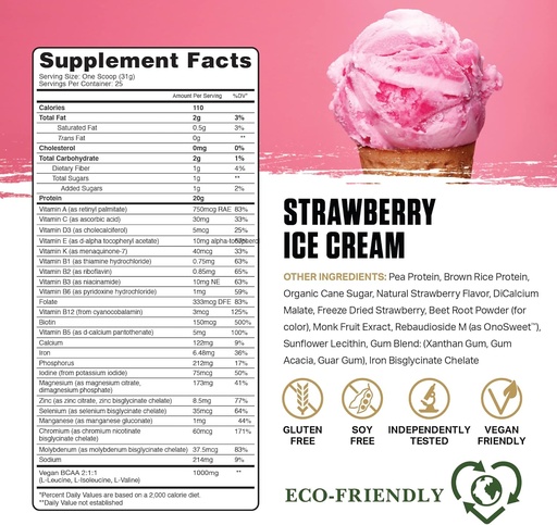 [BRSWGAT4BFYBEF3V] Ambrosia Planta - Premium Plant-Based Protein | Vegan & Keto Friendly | Gourmet Flavors | No Bloating or Stomach Upset | Gluten & Soy Free | No Added Sugar | 25 Zerbitzuak | Strawberry Ice Cream