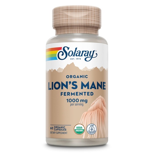 [BRSWECQZAAHRMDLX] SOLARAY Organic Lions Mane Supplement Capsules - Providing 1000 mg of Lion's Mane Organic Mushrooms, Fermented for Enhanced Absorption - Vegan, 60-Day Guarantee, Lab Verified, 30 Servings, 60 VegCaps