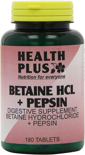 [BRSWIZQDCZ6QGH3K] Health Plus Betaine Hcl + Pepsin Digestive Health Supplement - 180 Tablets