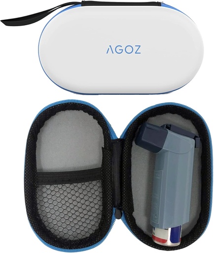 [BRSWYYAECEPB42QY] AGOZ Asthma Inhaler Medicine Travel Bag Case for Children and Adults - Protective Medical Pouch Holder Cover with Zipper Closure and Wrist Strap (White)