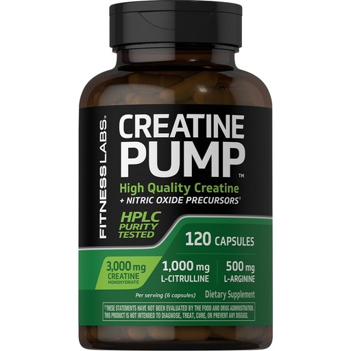 [BRSWKGYIOQMB2CQ7] Fitness Labs Creatine Monohydrate Capsules | 3000mg |120 Count | Pump Supplement for Men and Women | Plus Nitric Oxide Precursor | Non-GMO and Gluten Free