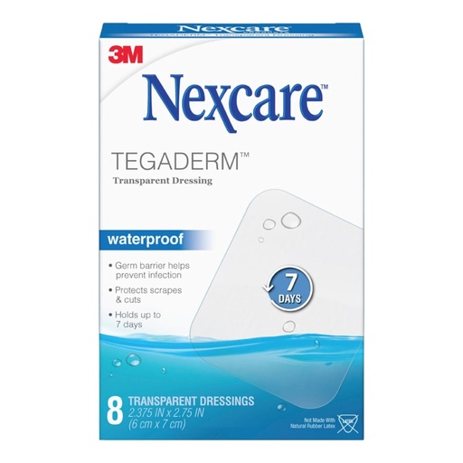 [BRSWIYQOAR7ACHD2] Nexcare Tegaderm Waterproof Transparent Dressing, Dirtproof, Germproof, Provides Protection To Minor Burns, Scrapes, Cuts, Blisters And Abrasions, 2.375 x 2.75 in, 8 Count