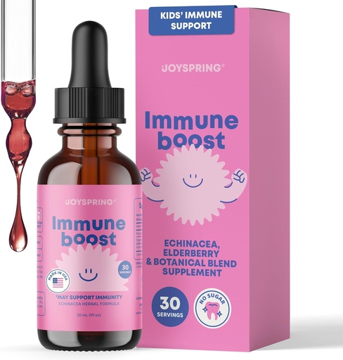 [BRSWG2Q6BB5AK3LG] JoySpring Immune Drops - Kids’ Immunity Support Supplement (1 fl oz, 30 Servings) with Organic Elderberry Liquid, Echinacea, Oregon Grape Root & Orange Peel for Ages 2-16+ Years and Adults