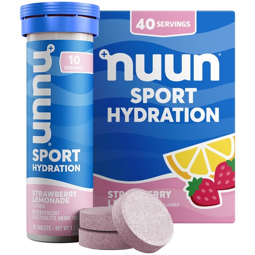 [BRSWK2QHDEBRMCTM] Nuun Sport Electrolyte Tablets with Magnesium, Calcium, Potassium, Chloride & Sodium, Gluten Free & Vegan, Strawberry Lemonade, 4 Pack (40 Servings Total)