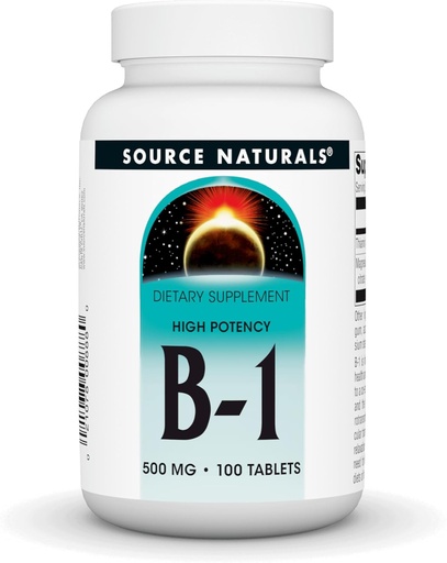 [BRSWIYINAIIRSHDG] Source Naturals Vitamin B-1 Thiamin 500mg High Potency, 100% Pure - 100 Tablets