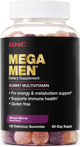 [BRSWYHQCCUMGOHTV] GNC Mega Mænd Multivitamin Gummy, energi, Metabolisme, & immunforsvar, blandet berry, 120 Greve
