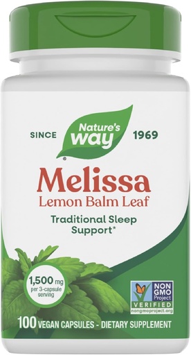 [BRSWIYT3OMAQKDA5] Nature's Way Melissa Lemon Balm Leaf, Traditional Sleep Support*, Melatonin Free, 1500 mg per 3-Capsule Serving, Non-GMO Project Verified, 100 Vegan Capsules (Packaging May Vary)
