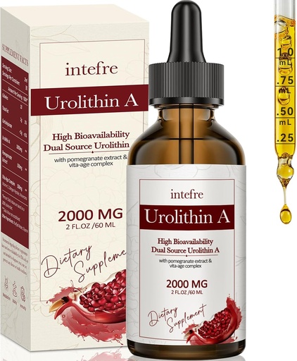 [BRSRAAQCBMFAO2D5] Urolithin A Liquid Drops 2000mg, Urolithin A Supplement with Pomegranate Extract, Vita-Age Complex, Supports Healthy Aging & Cell Repair, 60ml