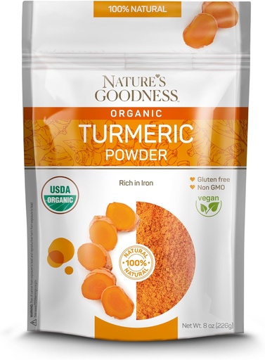 [BRSRMGAPCN5AOD3F] Nature’s Goodness Organic Turmeric Powder | Pure Ground Curcuma Root Spice | Raw Vegan Turmeric Curcumin Seasoning Rich in Vitamins & Natural Antioxidants | Non-GMO Gluten-Free 8 oz