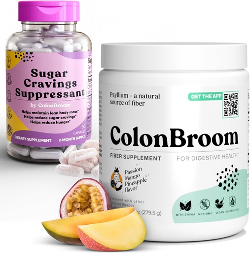 [BRSRACT7DEMBQALU] ColonBroom Psyllium Husk Powder Sugar Craving Suppressant - Kromi Picolinate 200mcg, 2 Items - Colon Cleanser Fiber Supplement (50 Servings) + Sugar Craving Suppressant (60 Servings)