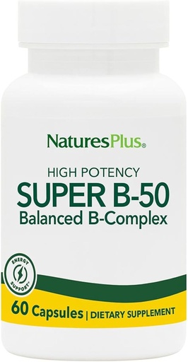 [BRSWIYYGBUAQAC3C] PrírodaPlus Super B50-60 Vegetariánske kapsule - Vysoká potencie B komplex vitamínové doplnky - Mozog & Energy Booster - Gluten-free - 60 porcií